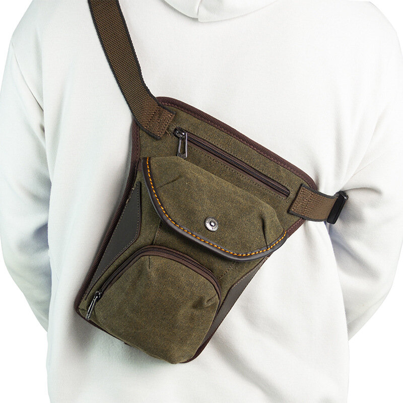 Chikage 유럽식 빈티지 야외 스포츠 허리 팩, 캔버스 전술 다리 가방, 대용량 다기능 휴대용 유니섹스 가방