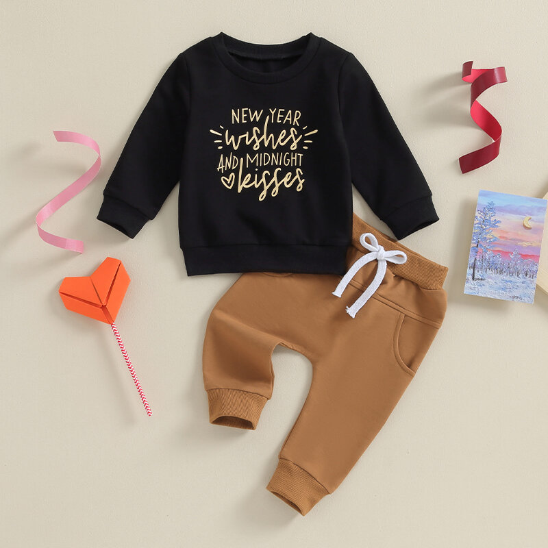 Baby Boys Letter Print Outfits, moletons, calças, gola redonda, manga comprida, outono, inverno, conjunto de roupas, 2 peças