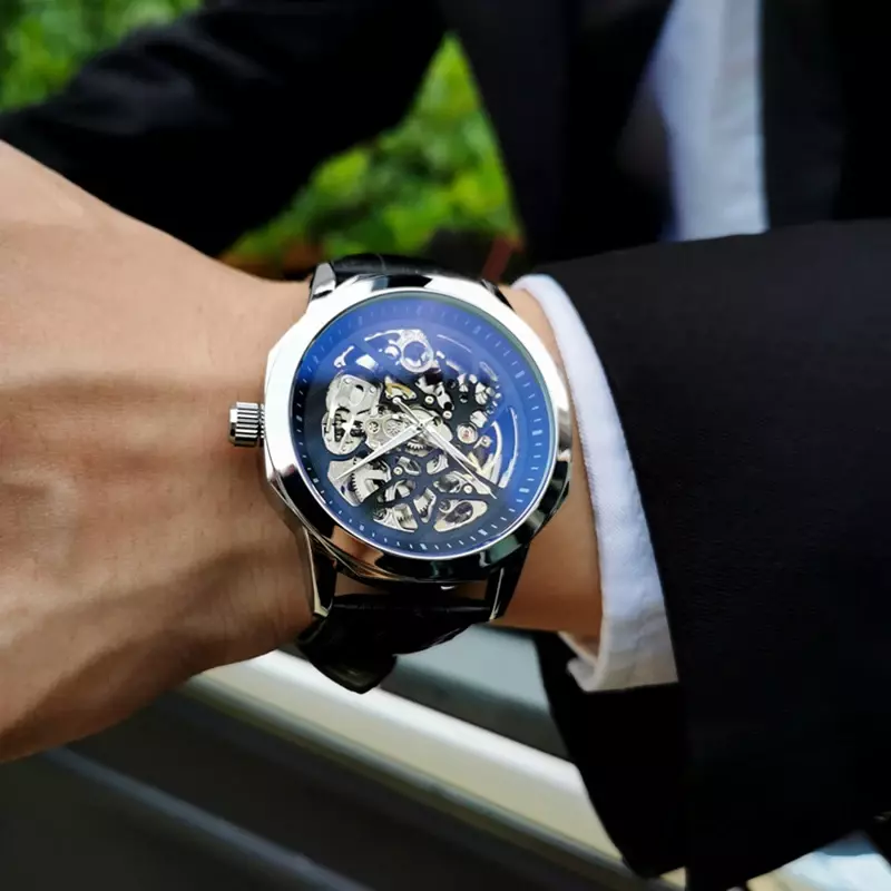 Мужские механические часы от бренда AOKULASIC, автоматические наручные часы, мужские часы с вырезами, светящиеся деловые Новые водонепроницаемые часы