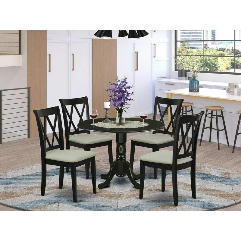 East West Furniture DLCL5-BLK-C Дублин, набор из 5 предметов включает круглый обеденный стол с драпировкой и 4 обивками из льняной ткани