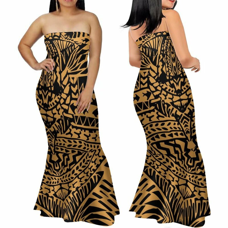 Tonga polinezyjski projekt bez ramiączek suknie wieczorowe typu Fishtail wąska sukienka bez rękawów Plus rozmiar sukienki damskie 8xl