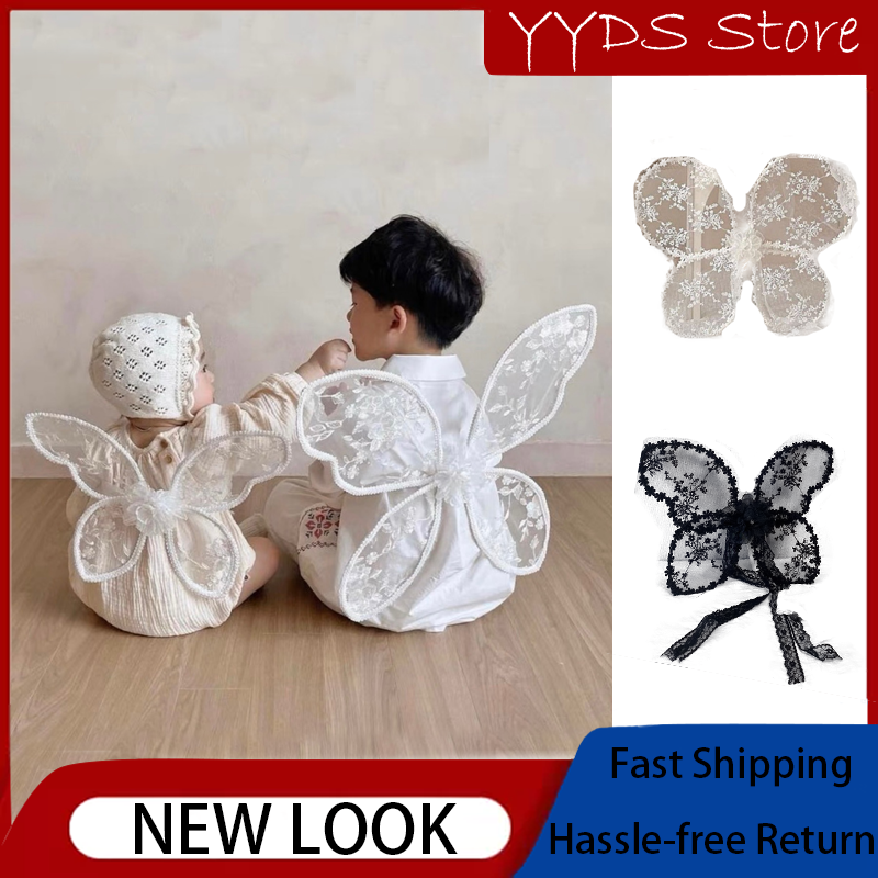 Aksesori untuk alat peraga fotografi anak-anak gaun Cosplay peri kecil sayap malaikat renda bayi sayap malaikat