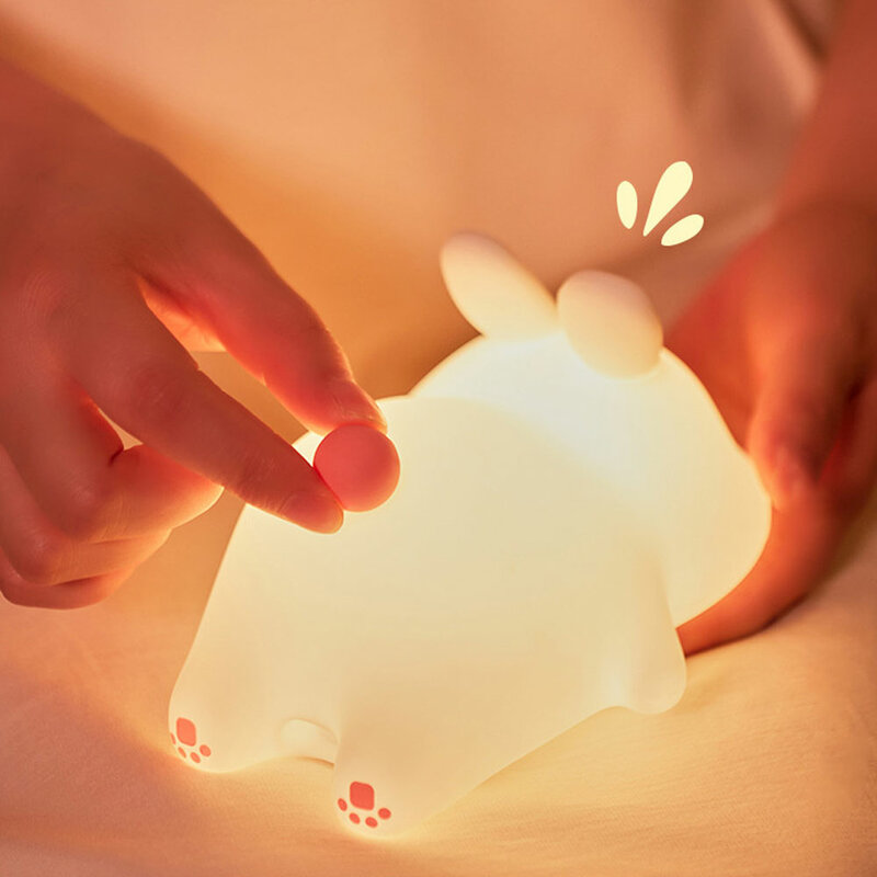 Big face rabbit patting small night light colorful toy ornaments cute
