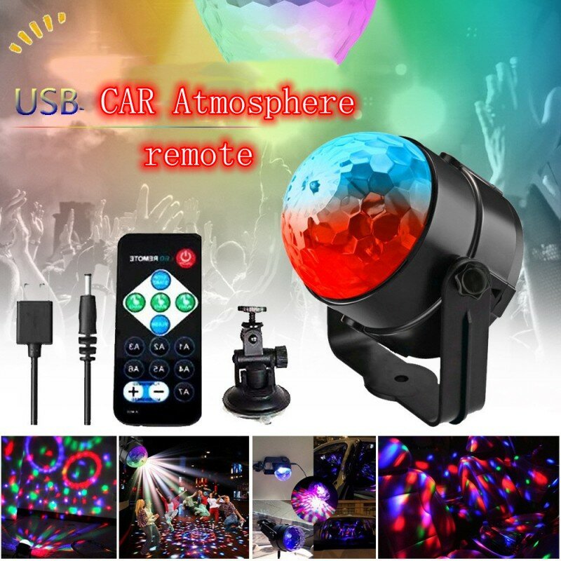 LED MINI Magic Ball Light Remote Sound Control crystal magic ball RGB Rotating DJ Ball Party Stage Lights Car Atmosphere Light