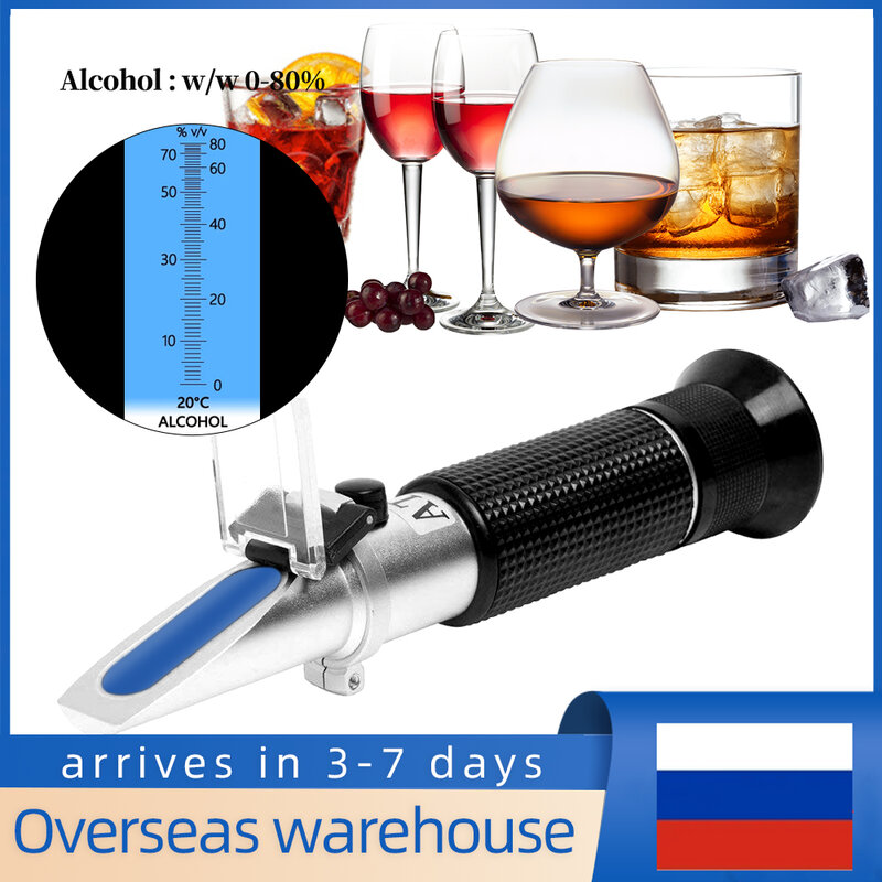 Refractómetro portátil de 0-80% de Alcohol para bebidas alcohólicas, refractómetro para elaboración de licor doméstico, Detector de concentración de Alcohol