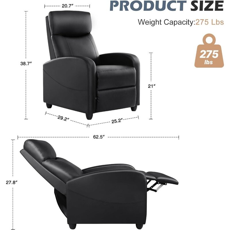 Recliner Chair Massage Reclining for Adults, Comfortable PU Leather Recliner Sofa Adjustable Home Theater Seating Lounge with