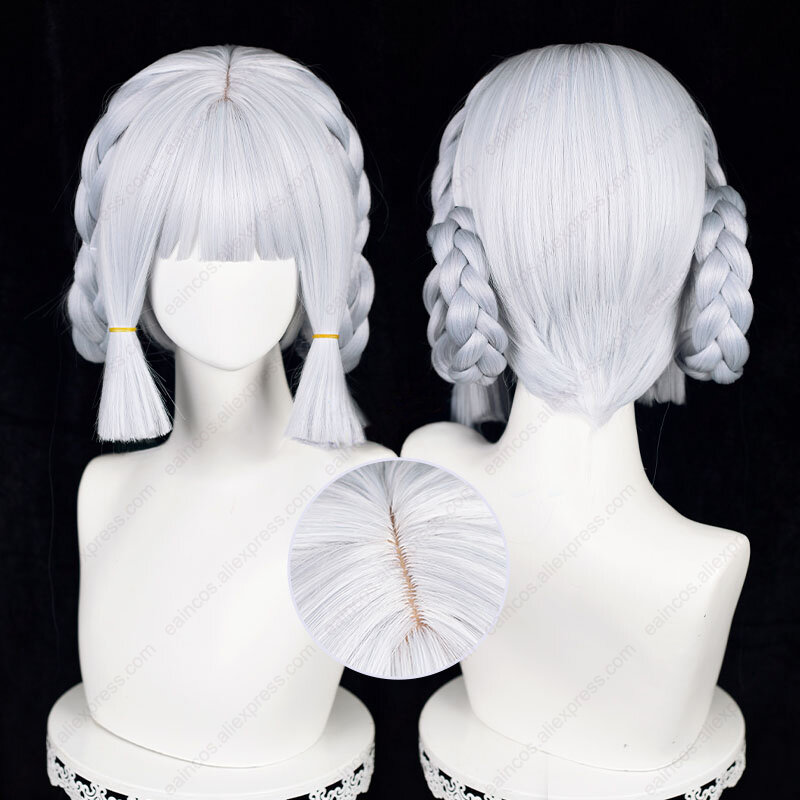 Springbloom Missive Kamisato Ayaka Cosplay Wig 30cm Silver Blue Braided Wigs Heat Resistant Synthetic Hair