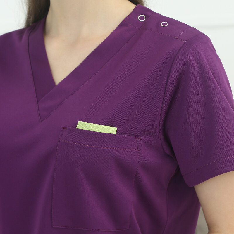Women's Silky Scrub Set Nurse Medical Uniforms Dental Nurse Workwear Suit Ciel Top Pant Satin Surgeon Medic Scrubs Suit 301