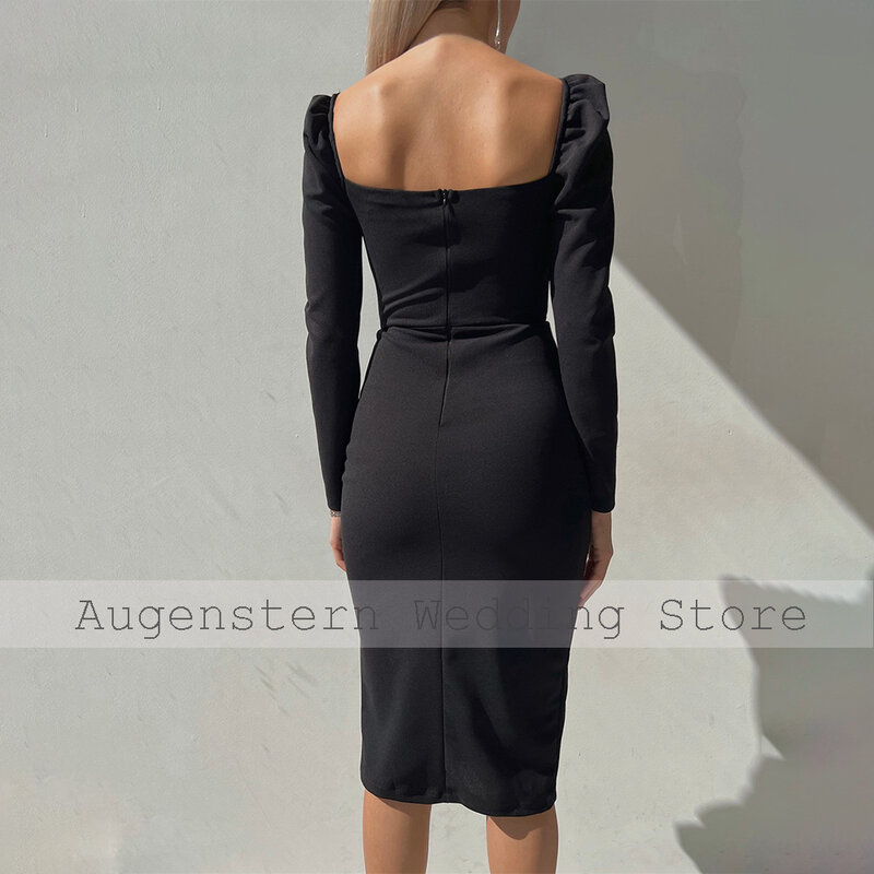 Маленькое черное платье с длинными рукавами, украшенное кристаллами, до колена, женское платье-футляр/платье-колонна из спандекса, короткое коктейльное платье