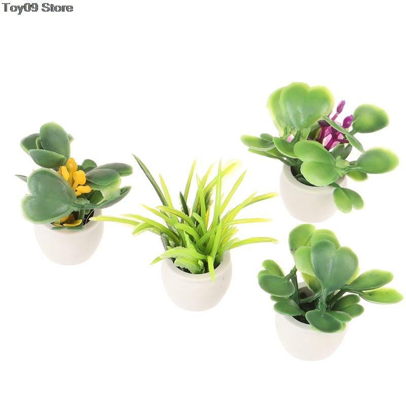 Mini árvore potted para planta verde em vaso simulação vasos de plantas 1:12 casa de bonecas em miniatura móveis casa de boneca decoração para casa
