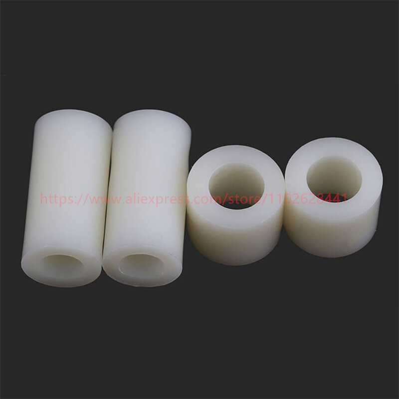 Columna de nailon de plástico blanco, soporte de separación redondo, OD 14/16/18mm, ABS, espaciador sin rosca, arandela de aislamiento