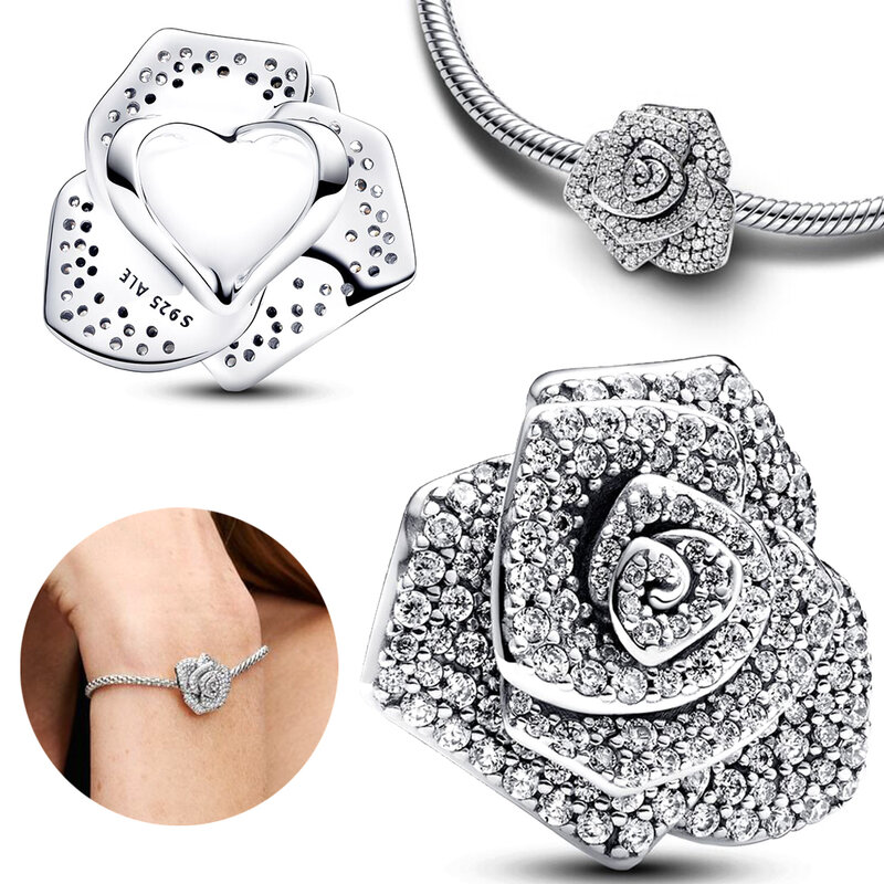 New 2024 Flower Series S925 Silver Zircon Roses Flower Charms Bead Pendant For Pandora Bracelet For Girls DIY Jewelry Gifts