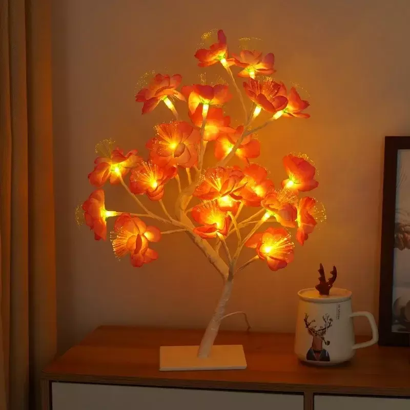Neuheit USB LED Tisch lampe Kamelie Rose Blume Bonsai Baum Nachtlichter Girlande Schlafzimmer Dekoration Weihnachts beleuchtung Wohnkultur