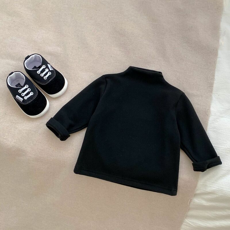 Autumn Winter Fashion Boy Baby Solid Turtleneck Long Sleeves Bottoming Shirt Girl Infant Cotton Casual T-shirt Kid Tops Clothes