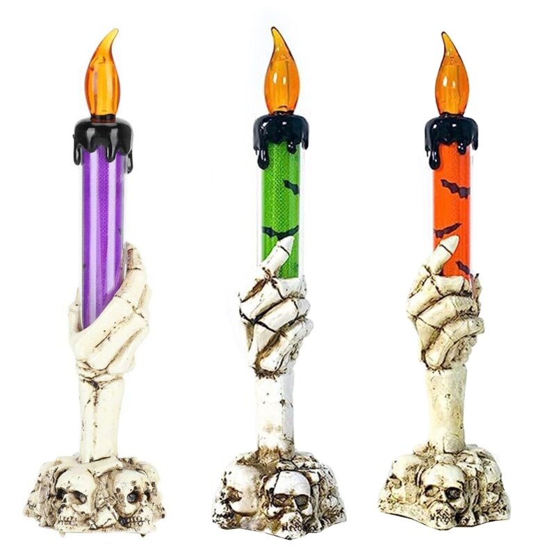 Halloween-Schädel-Party-Lampen, leuchtender Totenkopf-Handkerzenlicht, LED-Kerzenständer