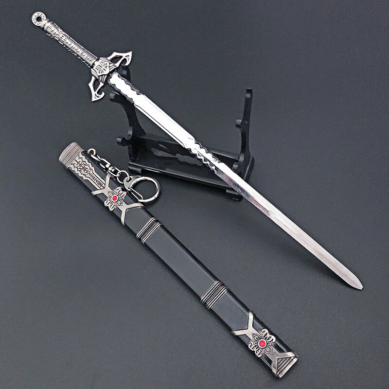 Espada con letras geniales, decoración de espada de aleación para arma de escritorio, modelo de arma colgante, se puede utilizar para regalo de hombre de juego de rol