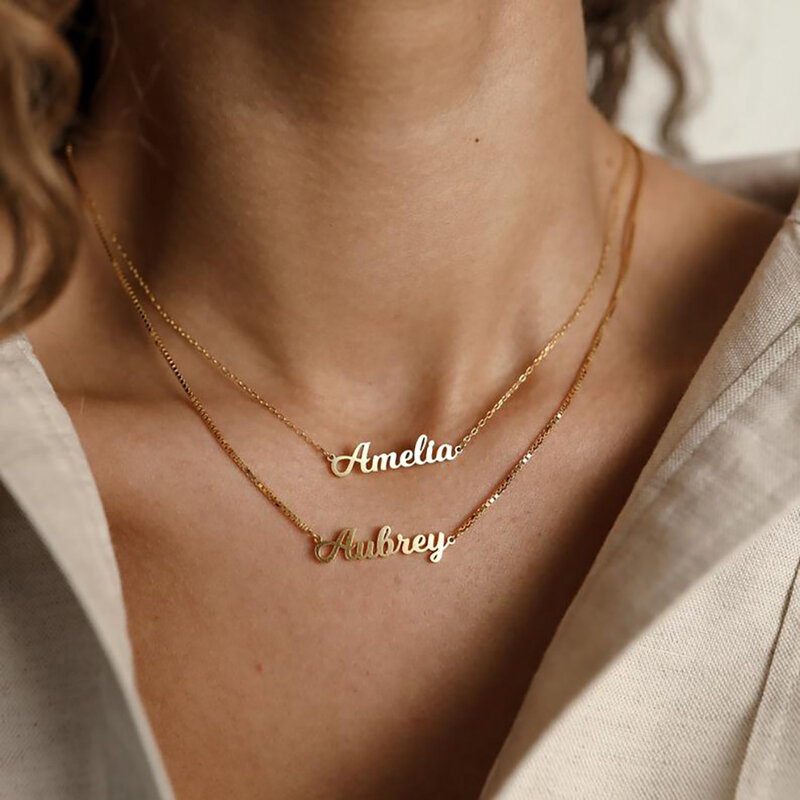 Customized Name Necklace for Women Gold Stainless Steel Jewelry Personalised Nameplate Pendant Cross Chain Choker Christmas Gift