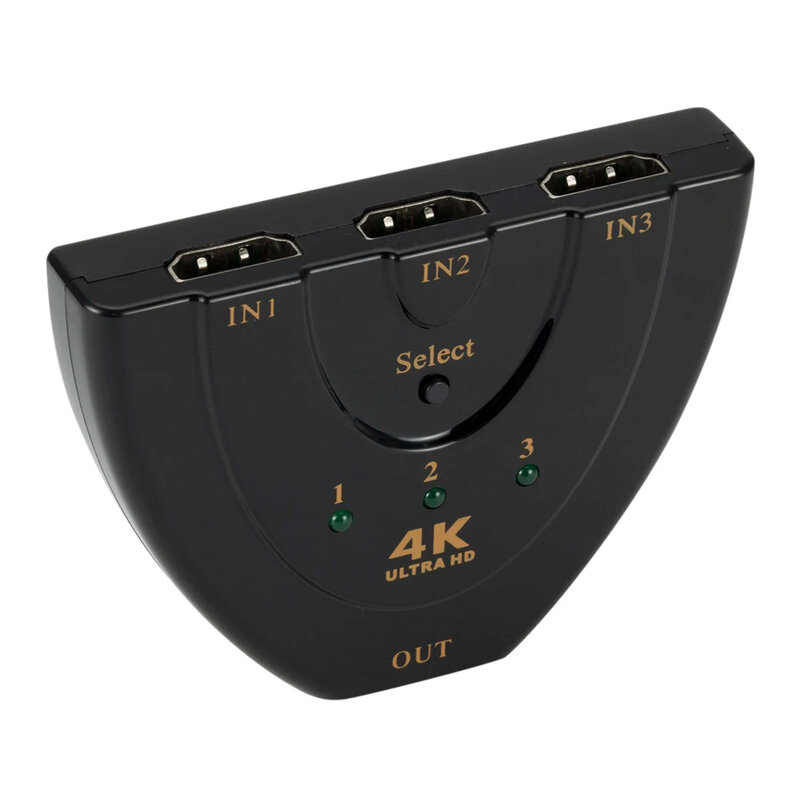 Mini Switcher Splitter compatível com HDMI, 3 Portas, 4K x 2K, Conversor de Comutadores, 1080P para DVD, HDTV, Projetor para PC, Hub de Porta de Saída 3-em-1