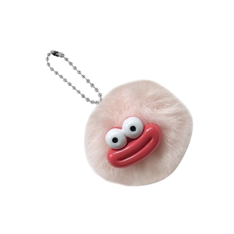 Colorful Sausage Mouth Pompoms Keychain Backpacks Pendant Eye Catching Toy Car Keychain Birthday Gift for Girl