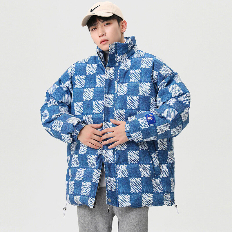 Men Hip Hop Jacket Parka Streetwear Oxford Plaid Graphic Harajuku Cotton Padded Jacket Man 2022 Winter Cotton Windbreaker Warm