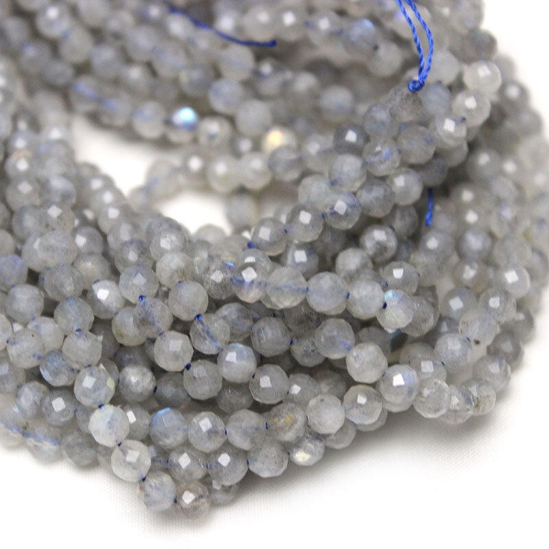 Perles d'espacement en pierre de labrlumen gris à facettes naturelles pour bijoux, bracelets de bricolage, cadeau exécutif, petite perle en pierre, 5A, 15 en effet, 2mm, 3mm, 4mm