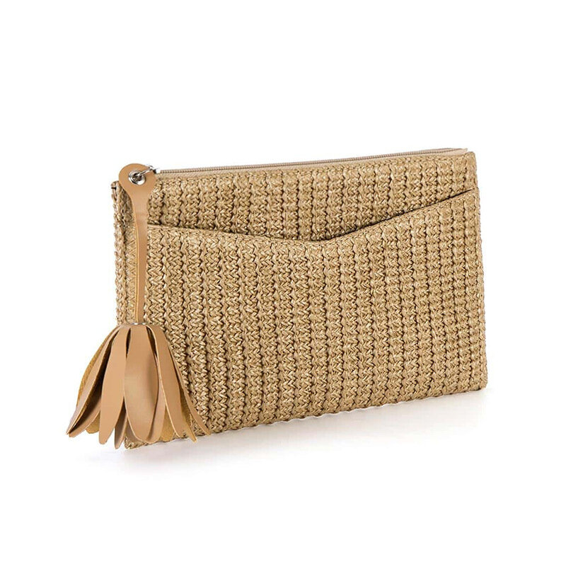 Casual Straw Clutch Bag for Women Bohemian Tassel Envenlope Bag Paper Weave Summer Beach Bag Small Female Purses for Party 2024