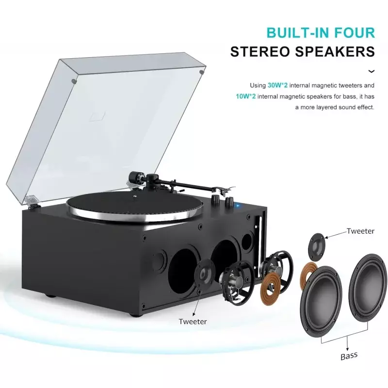 Turntables Vinyl Record Player with Built-in Treble and Bass Speakers Phono Preamp, High Fidelity All-in-One Record Player for V