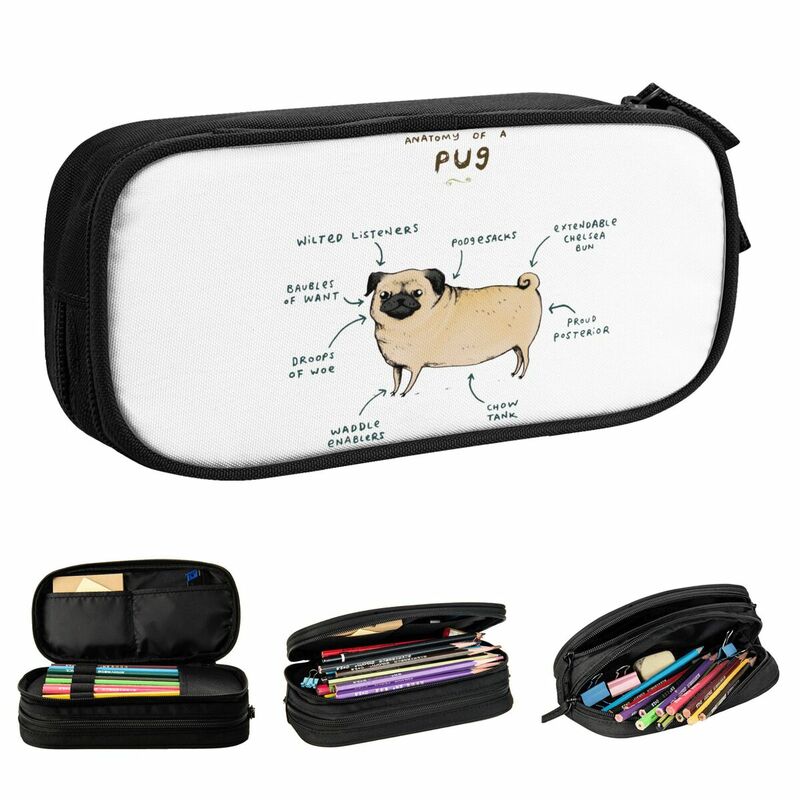 Creative Anatomy Of A Pug Pencil Cases Pencilcases Pen Box for Student Large Storage Bags School Supplies Gifts Stationery