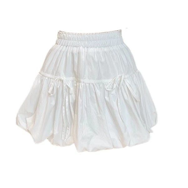 Women's Summer New Design Feeling Bow Tie Puff Skirt White Half Skirt Women's Summer Sweet A-line Short Skirt Flower Bud Skirt