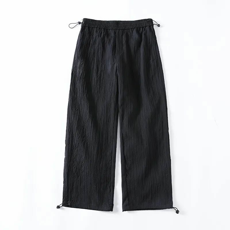 Pantalones de pierna ancha con efecto plisado para hombre, pantalón holgado, informal, con cintura elástica, estilo Retro, 2024