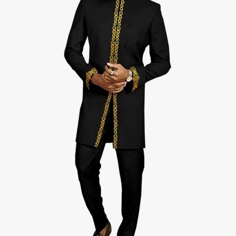 Gorąca sprzedaż męska długa afrykańska gorąca złota afryka, w stylu etnicznym 2 zestawy męskiej nowe ubranie odzieży męskiej dla mężczyzn