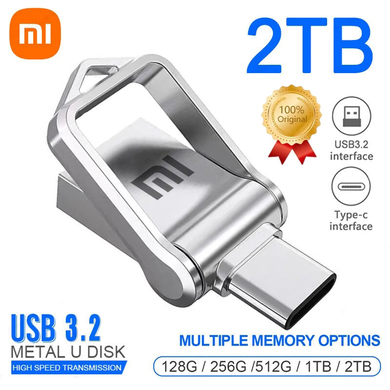Xiaomi USB 3.2 2TB Flash Drive High Speed USB 1TB 512GB Type-C Interface Dual-Use Flash Memory Stick For Mobile Phone Computer