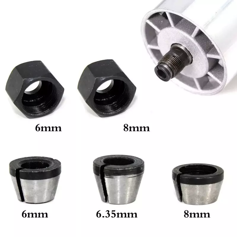5 Pcs Set 6mm Or 6.35mm Or 8mm Collet Chuck With Nut Engraving Trimming Machine Electric Router Milling Cutter Accessories