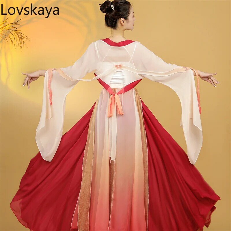 Rok panjang gaya China rok ayun besar pakaian penampilan tari klasik gaya kuno wanita