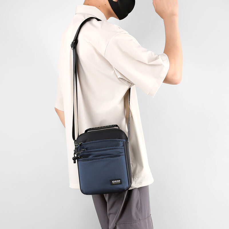 Bolsa de ombro de nylon masculina, multi bolsos, bolsa tiracolo casual leve, bolsa para acampar, caminhada, viagem, trabalho