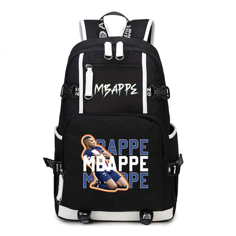 Mbappe avatar print plecak młodzieżowy usb tornister studencki codzienna torba podróżna na zewnątrz