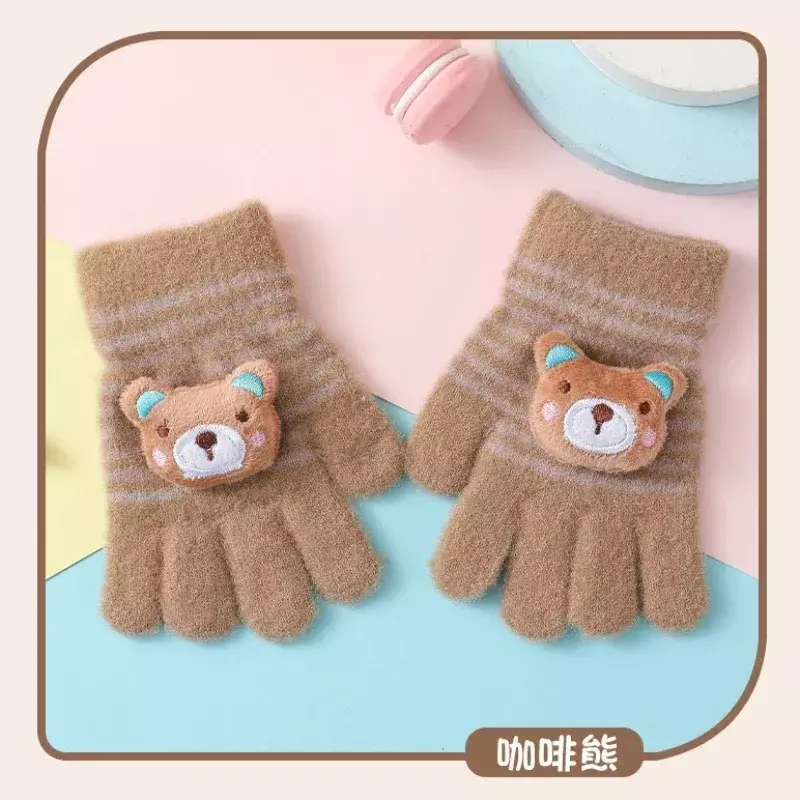 Sarung tangan anak-anak hangat musim dingin beruang kartun lucu baru sarung tangan rajutan lima jari anak laki-laki perempuan TK untuk 3-6 tahun