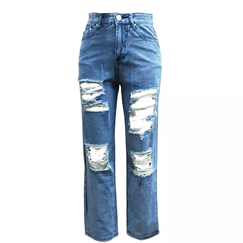 Jeans rasgado de nove pontos feminino, elástico na cintura, solto, estilo coreano, cintura média e alta, harém versátil, primavera e verão