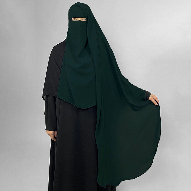 Niqab penutup wajah bernapas ringan sifon kualitas tinggi jilbab panjang belakang bulat grosir wanita Muslim Lebaran