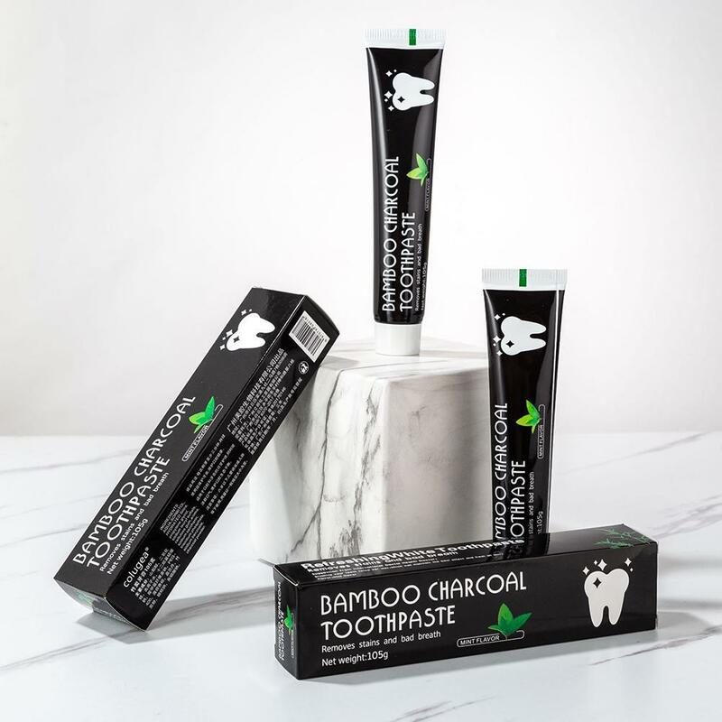 Pasta de dientes de carbón de bambú refrescante sabor a menta, manchas orales, Limpieza de dientes, blanqueamiento negro, higiene dental Z2P5