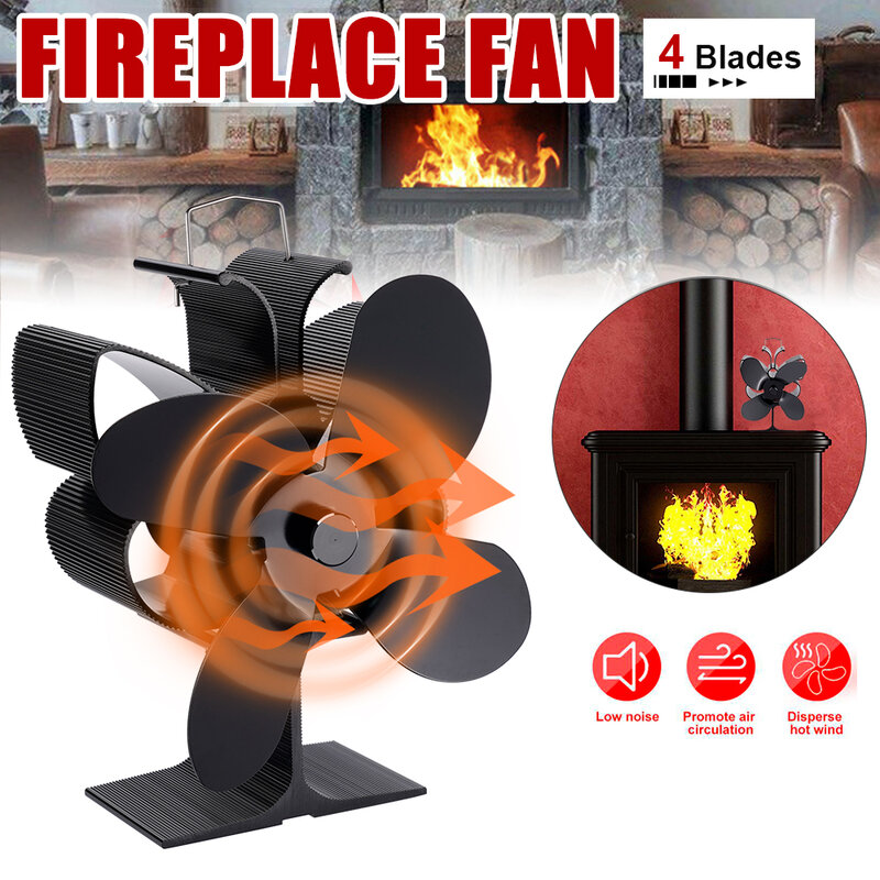 4 Blades Heat Powered Stove Fan Butterfly Style No Battery Fireplace Fan Required Log Wood Burner Eco Quiet Fan Home Heater Fan