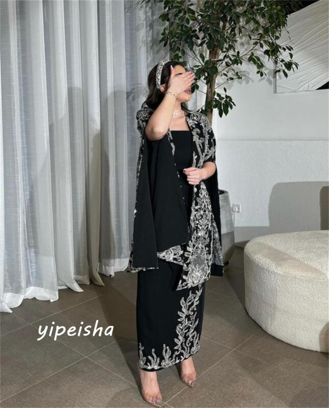 Yipeisha gaun Prom elegan kualitas tinggi gaun pesta A-line tanpa tali bahu gaun pesta Applique panjang Anke malam