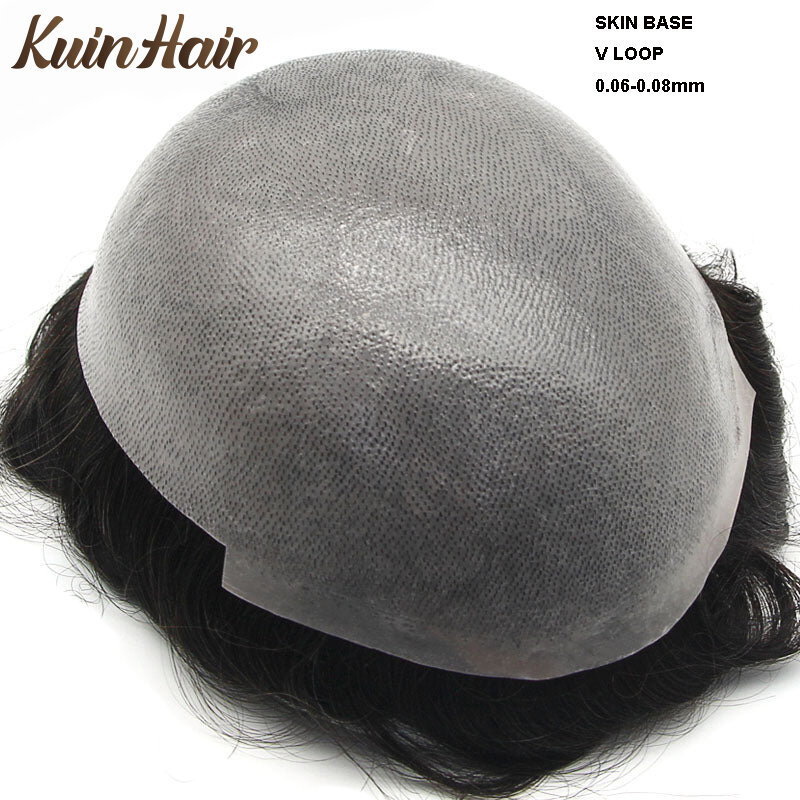 Мужской протез волос Vloop из искусственной кожи с полным покрытием 0,06-0,08 мм, натуральные пряди волос, парики для мужчин, 100% индийские волосы Remy, парик, 6 дюймов
