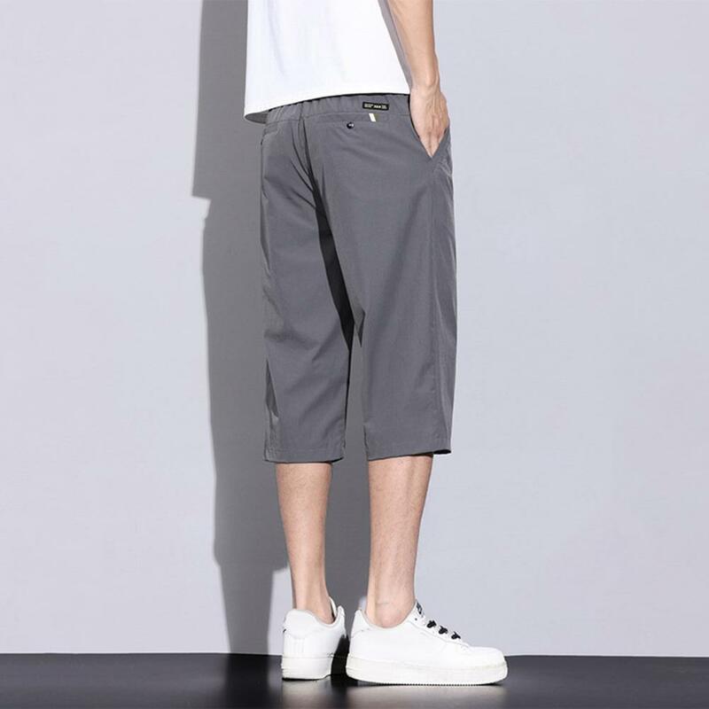 Men Trousers Men Straight Leg Pants Stylish Men's Cropped Pants with Button Zipper Closure Side Pockets Quick-drying for Daily