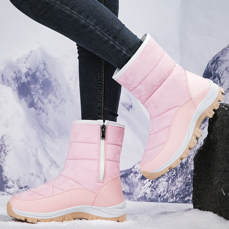 STRONGSHEN damskie śniegowce do połowy łydki zimowe ciepłe zamszowe buty dla kobiet na co dzień z wodoodporną antypoślizgową platformą Botas Mujer