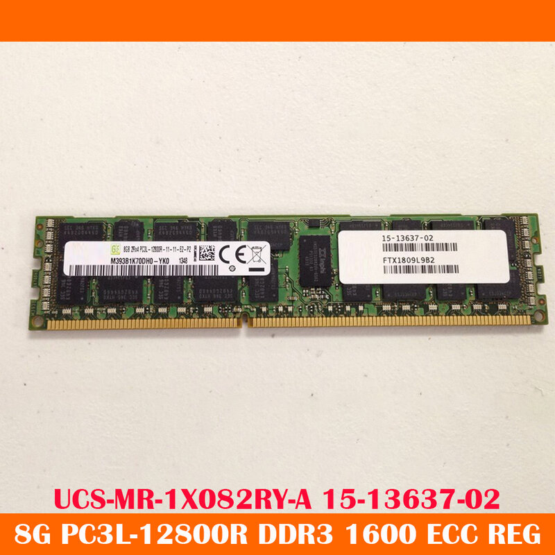 Memória de servidor de alta qualidade, UCS-MR-1X082RY-A, 15-13637-02, 8GB, PC3L-12800R, DDR3, 1600 ECC, REG, navio rápido, alta qualidade, funciona bem, 1Pc