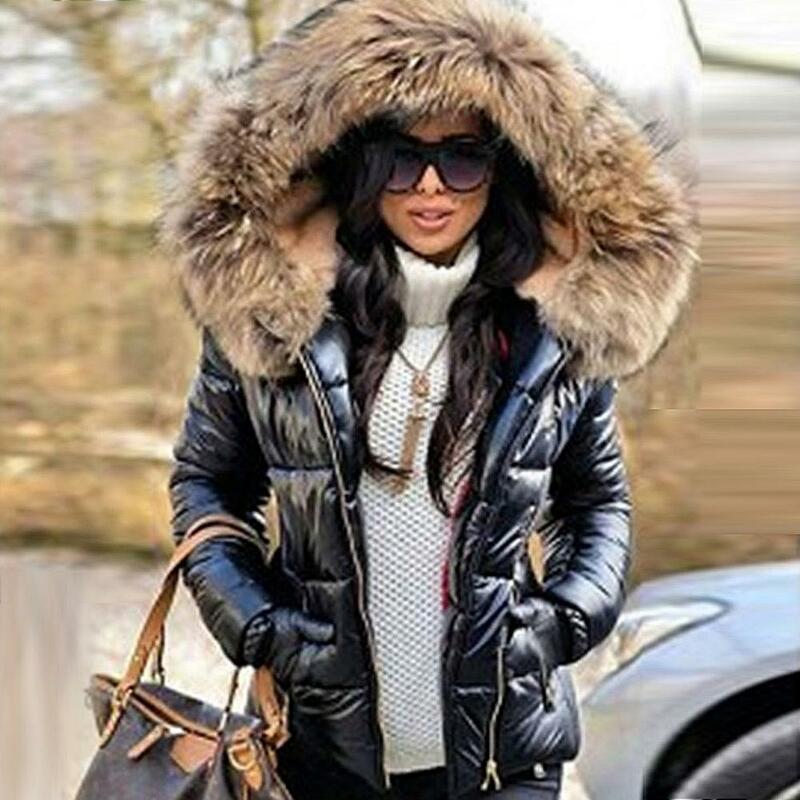 Женское теплое зимнее пальто на молнии, осенняя уличная парка с капюшоном из искусственного меха, верхняя одежда