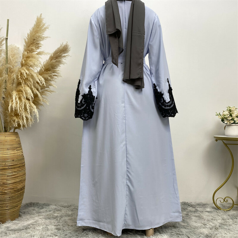 Islamitische Kalkoen Dubai Abaya Kanten Lange Mouw Avondjurk Voor Vrouwen Moslim Mode Jalabiya Gewaden Casual Maxi Jurk Femme