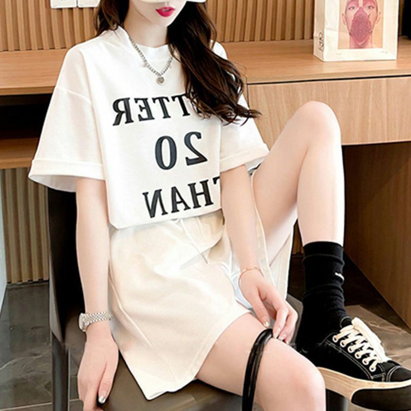 Women's Fashion Sports Suit 2023 Summer New Korean Loose Short-Sleeved Crop Tops Shorts Two Piece Set For Women Running Clothing