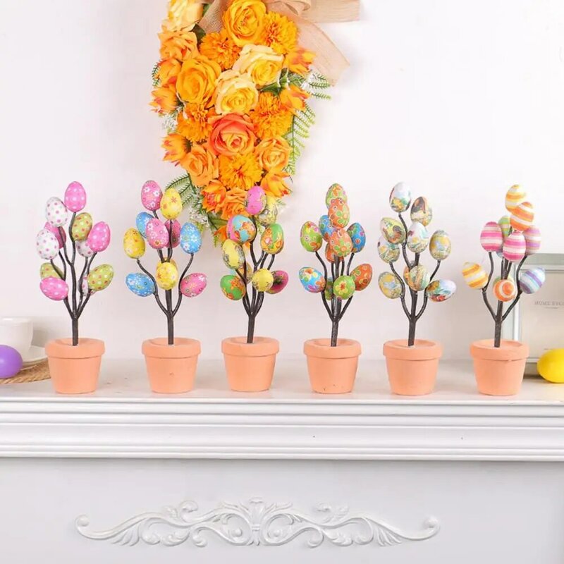 Colorful Easter Eggs Tree Branch Colorful Foam Easter Egg Potted Plant Exquisite Table Centerpiece Happy Easter Party Decor 2024